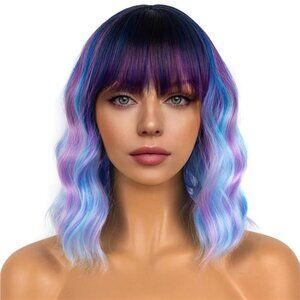 Colourful Short Bob Wigs with Bangs for Women